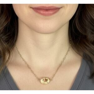 Handmade Goldtone Paperclip Chain w/Upcycled Enamel Painted Floral Bead Pendant